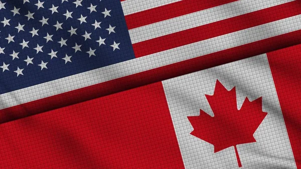 United States America Canada Flags Together Wavy Fabric Break News — 图库照片