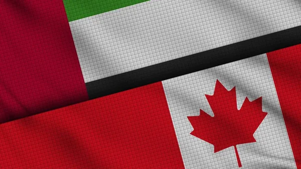 Verenigde Arabische Emiraten Canada Vlaggen Samen Wavy Stof Breaking News — Stockfoto