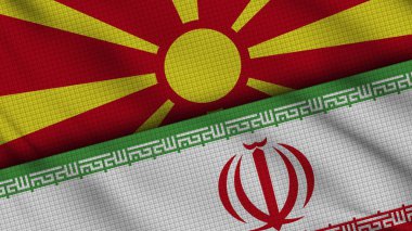 Makedonya ve İran Bayrakları Birlikte, Dalgalı Kumaş, Son Dakika Haberleri, Siyasi Diplomasi Krizi Konsepti, 3D İllüstrasyon