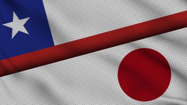 Şili ve Japonya Bayrakları Birlikte, Dalgalı Kumaş, Son Dakika Haberleri, Siyasi Diplomasi Krizi Konsepti, 3D İllüstrasyon