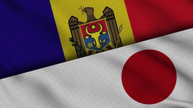 Moldova ve Japonya Bayrakları Birlikte, Dalgalı Kumaş, Son Dakika Haberleri, Siyasi Diplomasi Krizi Konsepti, 3D İllüstrasyon