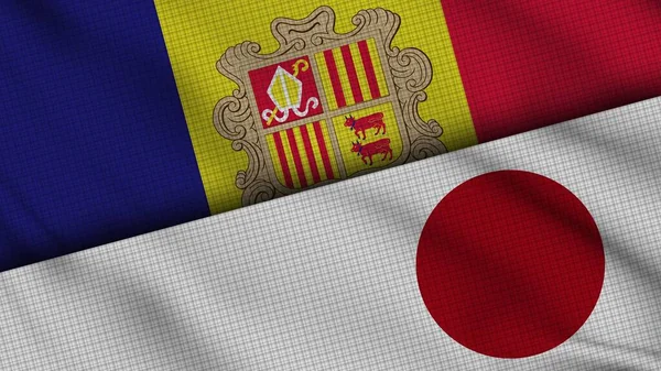 Andorra Giappone Bandiere Insieme Tessuto Ondulato Breaking News Concetto Crisi — Foto Stock