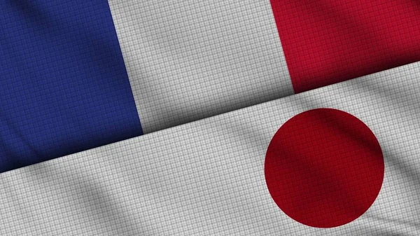 フランスと日本の国旗 波織物 速報ニュース 政治外交危機の概念 3Dイラスト — ストック写真
