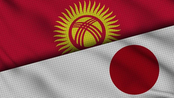 Kyrgyzstan Japan Flags Together Wavy Fabric Breaking News Political Diplomacy — Stock Photo, Image