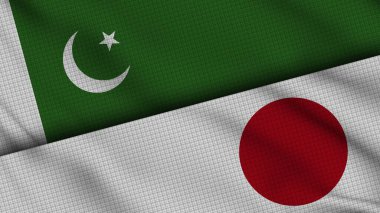 Pakistan ve Japonya Bayrakları Birlikte, Dalgalı Kumaş, Son Dakika Haberleri, Siyasi Diplomasi Krizi Konsepti, 3D İllüstrasyon