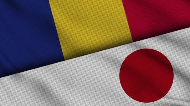 Romanya ve Japonya Bayrakları Birlikte, Dalgalı Kumaş, Son Dakika Haberleri, Siyasi Diplomasi Krizi Konsepti, 3D İllüstrasyon