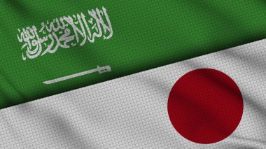 Suudi Arabistan ve Japonya Bayrakları Birlikte, Dalgalı Kumaş, Son Dakika Haberleri, Siyasi Diplomasi Krizi Konsepti, 3D İllüstrasyon