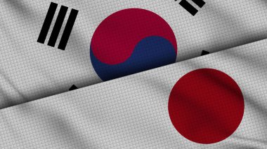 Güney Kore ve Japonya Bayrakları Birlikte, Dalgalı Kumaş, Son Dakika Haberleri, Siyasi Diplomasi Krizi Konsepti, 3D İllüstrasyon