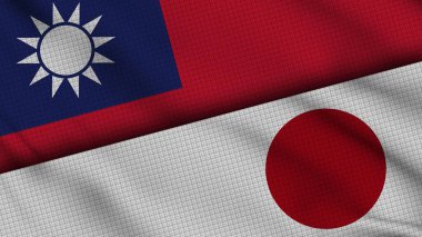 Tayvan ve Japonya Bayrakları Birlikte, Dalgalı Kumaş, Son Dakika Haberleri, Siyasi Diplomasi Krizi Konsepti, 3D İllüstrasyon