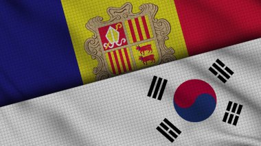 Andorra ve Güney Kore Bayrakları Birlikte, Dalgalı Kumaş, Son Dakika Haberleri, Siyasi Diplomasi Krizi Konsepti, 3D İllüstrasyon