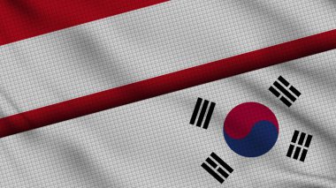Avusturya ve Güney Kore Bayrakları Birlikte, Dalgalı Kumaş, Son Dakika Haberleri, Siyasi Diplomasi Krizi Konsepti, 3D İllüstrasyon