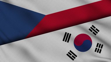 Çek Cumhuriyeti ve Güney Kore Bayrakları Birlikte, Dalgalı Kumaş, Son Dakika Haberleri, Siyasi Diplomasi Krizi Konsepti, 3D İllüstrasyon