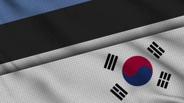 Estonya ve Güney Kore Bayrakları Birlikte, Dalgalı Kumaş, Son Dakika Haberleri, Siyasi Diplomasi Krizi Konsepti, 3D İllüstrasyon