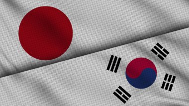 Japonya ve Güney Kore Bayrakları Birlikte, Dalgalı Kumaş, Son Dakika Haberleri, Siyasi Diplomasi Krizi Konsepti, 3D İllüstrasyon
