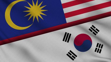 Malezya ve Güney Kore Bayrakları Birlikte, Dalgalı Kumaş, Son Dakika Haberleri, Siyasi Diplomasi Krizi Konsepti, 3D İllüstrasyon