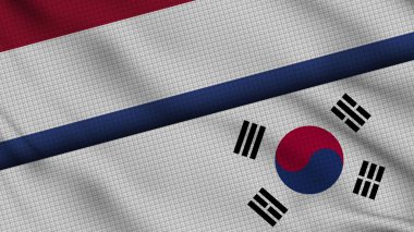 Hollanda ve Güney Kore Bayrakları Birlikte, Dalgalı Kumaş, Son Dakika Haberleri, Siyasi Diplomasi Krizi Konsepti, 3D İllüstrasyon