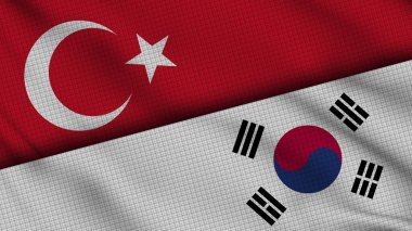 Türkiye ve Güney Kore Bayrakları Birlikte, Dalgalı Kumaş, Son Dakika Haberleri, Siyasi Diplomasi Krizi Konsepti, 3D İllüstrasyon