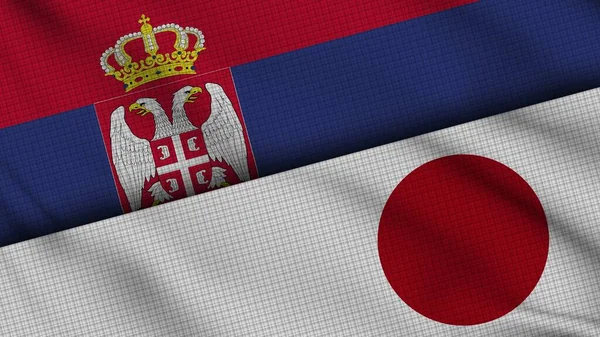 Serbia Japan Flags Together Wavy Fabric Breaking News Political Diplomacy — 스톡 사진