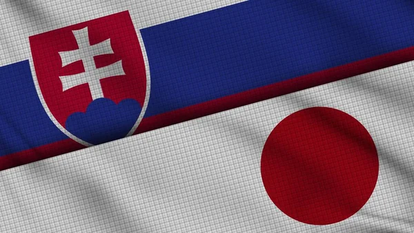 Bandeiras Eslováquia Japão Juntas Tecido Ondulado Últimas Notícias Conceito Crise — Fotografia de Stock