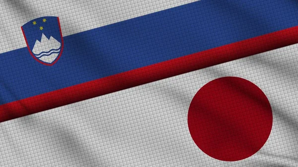 Bandeiras Eslovênia Japão Juntas Tecido Ondulado Últimas Notícias Conceito Crise — Fotografia de Stock
