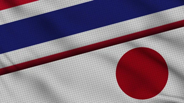 Bandeiras Tailândia Japão Juntas Tecido Ondulado Últimas Notícias Conceito Crise — Fotografia de Stock