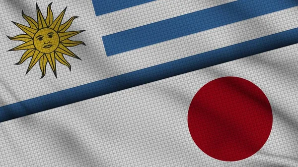 Uruguay Japan Samen Vlaggen Wavy Fabric Breaking News Crisisconcept Voor — Stockfoto