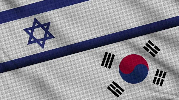 İsrail ve Güney Kore Bayrakları Birlikte, Dalgalı Kumaş, Son Dakika Haberleri, Siyasi Diplomasi Krizi Konsepti, 3D İllüstrasyon