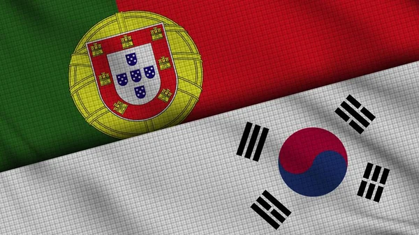 Portugal South Korea Flags Together Wavy Fabric Breaking News Political — стокове фото