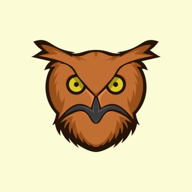 Keskin gözlü baykuş başlı maskot.