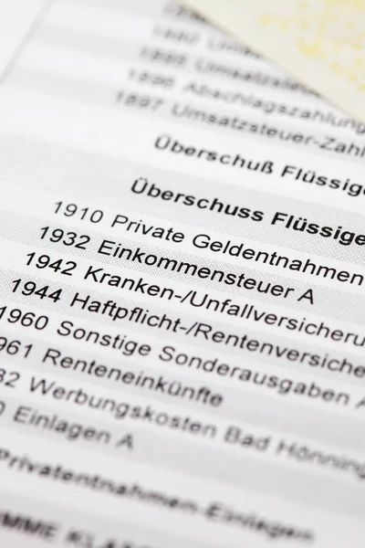 Various expenses written in german — Stock Photo, Image
