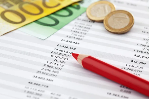 Euro notes and accounting document — Stock Photo, Image