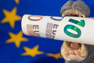 Bir su aygırı figürin ağzına 10 euro Not