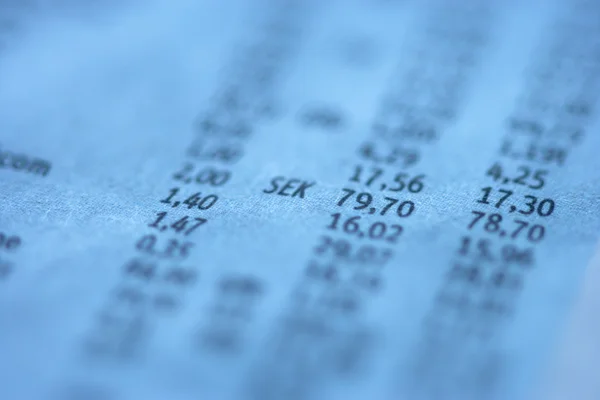 Extreme close up of stock exchange financial figures in newspape — Stock Photo, Image