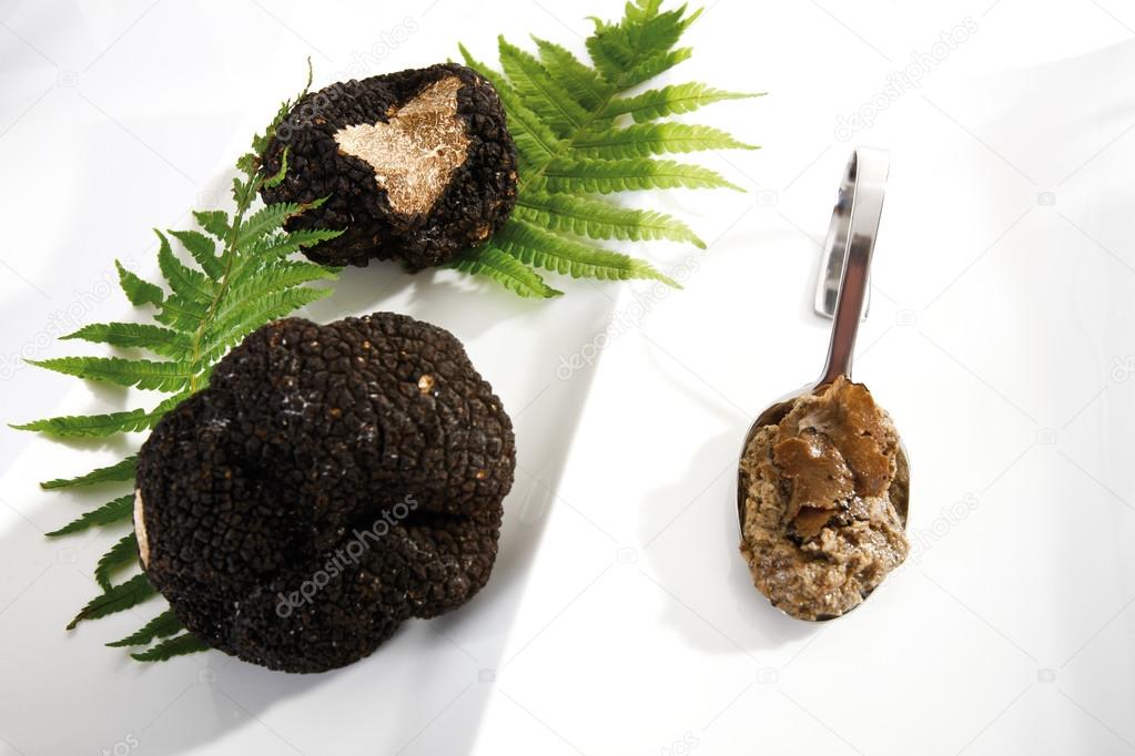 Black Truffles and truffle pesto on spoon