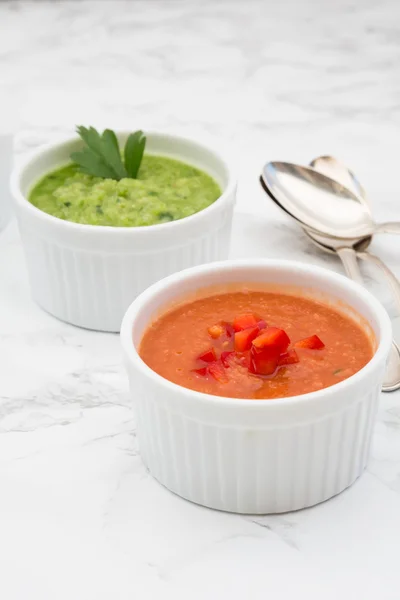 Piros és zöld gazpacho — Stock Fotó