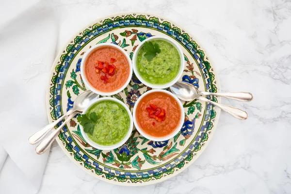 Röd och grön gazpacho — Stockfoto