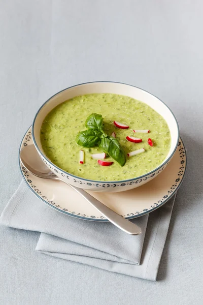 Pea soup with red radish — Stock Image Pea soup with red radish Royalty Free Stock Photos