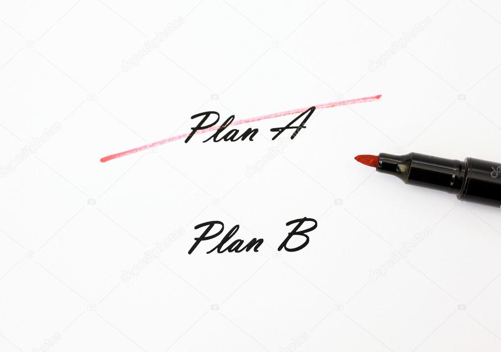 White paper, crossed out Plan A, Plan B, pencil