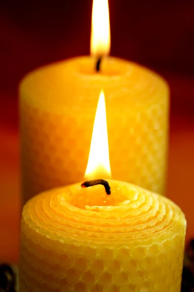 Burning bees wax candles — Stock Photo, Image