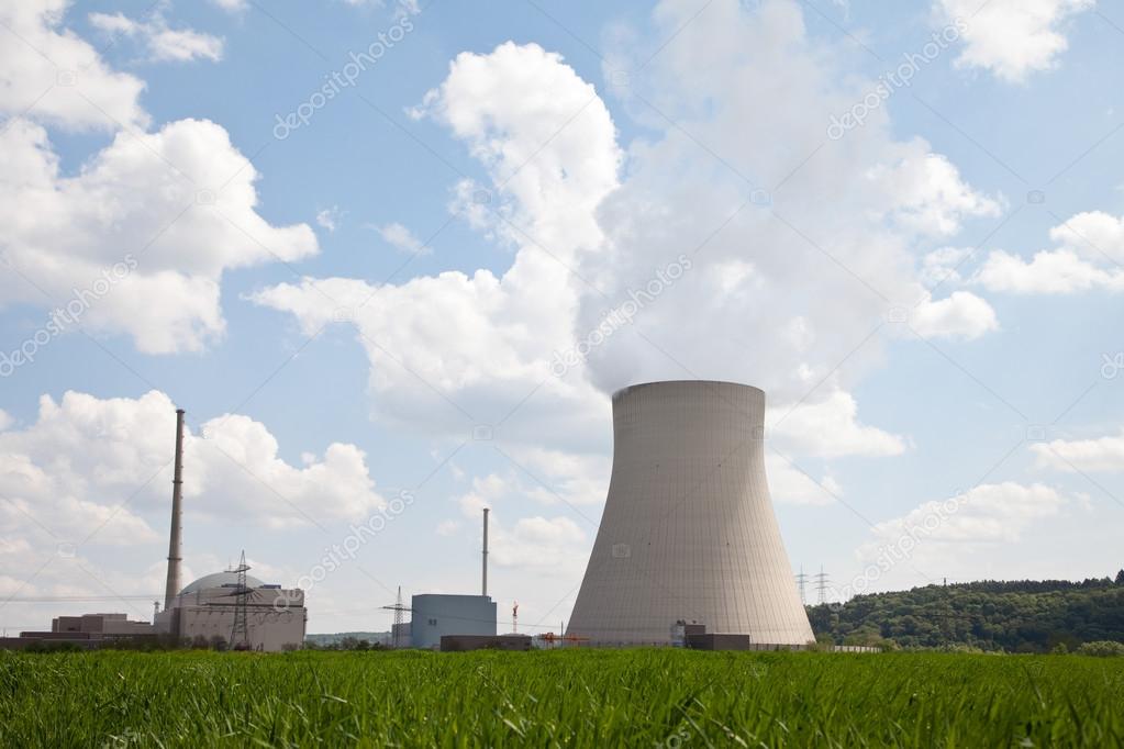 Germany,Bavaria,Unterahrain,View of nuclear power plant Isar wit