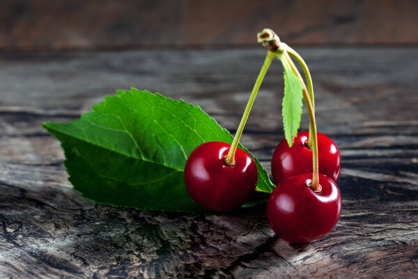 Sour cherries on wood