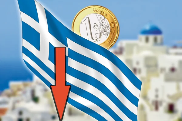 Греция, Санторини, грексит, монета евро, флаг — стоковое фото