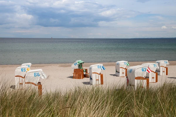 Deutschland, schleswig-holstein, baltikum, liegestühle am strand — Stockfoto