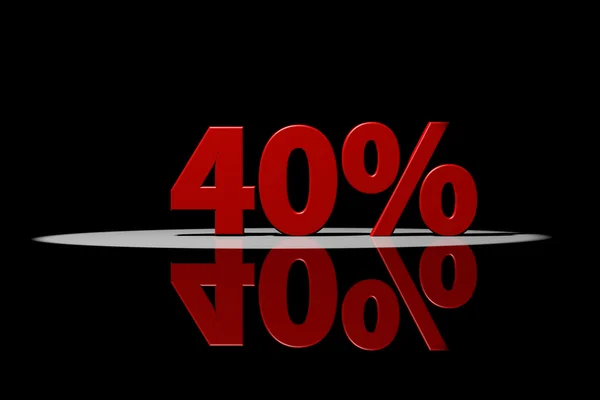 40 percent, red text, 3D Rendering with reflection — Stock Photo, Image