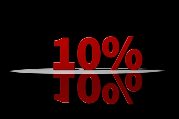 10 percent, red text, 3D Rendering with reflection — Stock Photo, Image