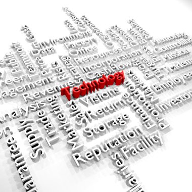 Teknoloji, iş kelime bulutu, 3d render