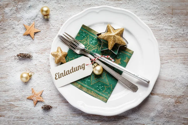 Christmas place setting, plate, napkin, knive and fork — Stock Photo, Image
