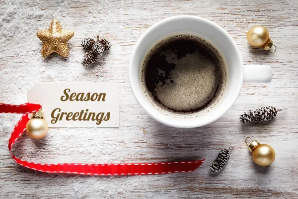 Boże Narodzenie, świąteczne martwa, filiżanka kawy, sezon greeti — Zdjęcie stockowe