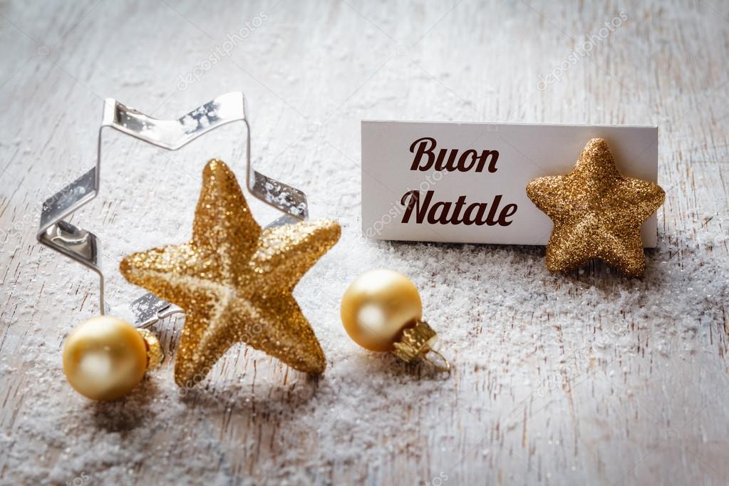 Christmas time, Still life with italian wishes, sign, on wood