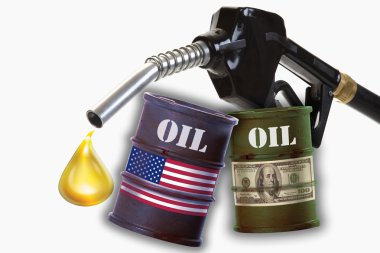 İki petrol varilleri ve yakıt meme ile damla yağı, yakın-up